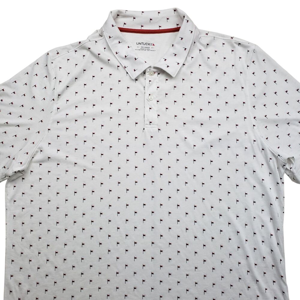 Untuckit Pourret Polo Shirt Mens XXL Nautical Flag AOP White Pima Cotton Golf - Picture 9 of 9